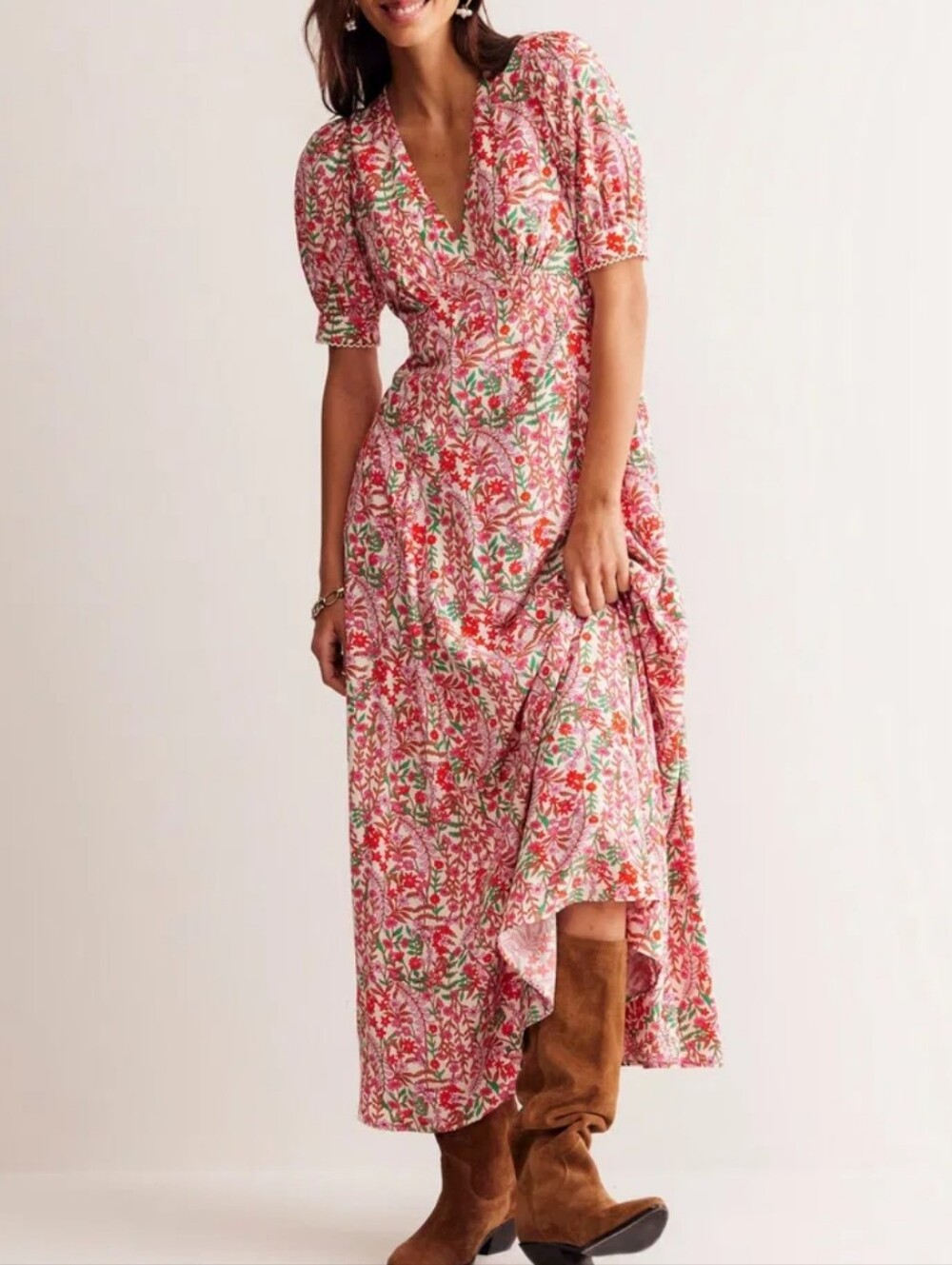NWOT BODEN Floral Godet Tea Dress Maxi V-Neck Fit & Flare 20 - 22 - Picture 2 of 15